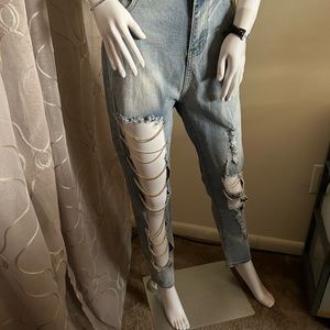 High waist distressed jeans with gold chains size XL